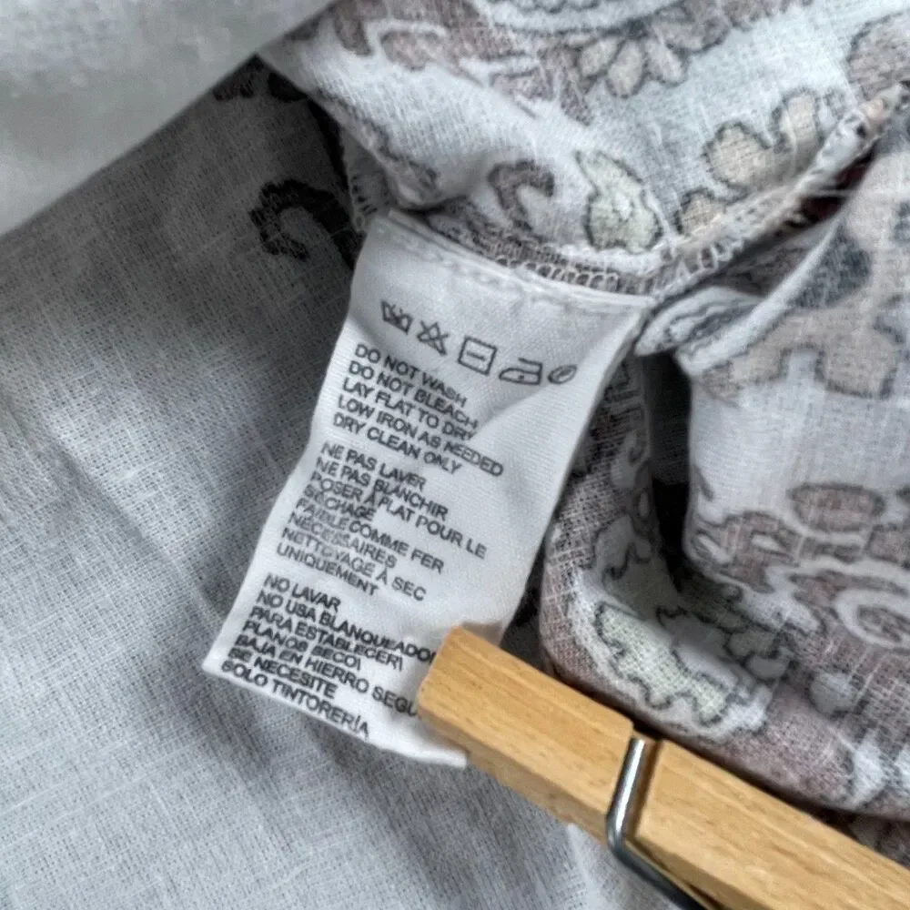 Cleobella XS White Paisley Coastal Linen Blend Lagenlook Cropped Boho Blouse - Picture 9 of 13
